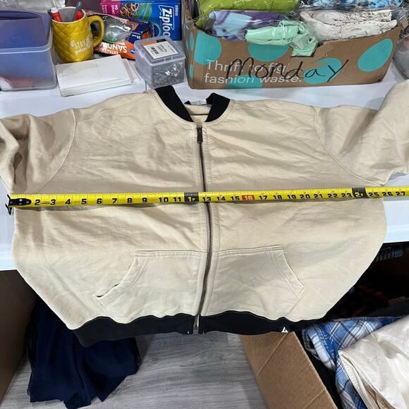 American Giant Fleece Bomber Khaki With Black $168 Luxe Cotton Mens Large - Picture 5 of 6